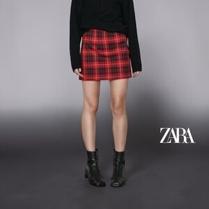 NEW, ZARA, Red Tartan Mini Skirt, Preppy School Style – Size Small